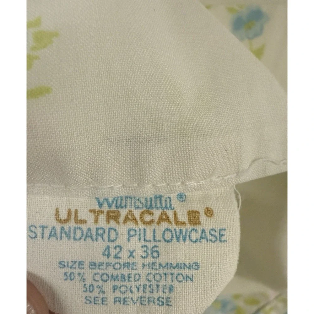 1 Vintage Floral‎ Pillowcase Standard Blue Green Pink Wamsutta Shabby Cottage